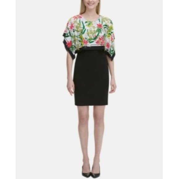 NWT Calvin Klein Women's Floral Print Overlay Wear to Work Dress XL - Picture 1 of 4